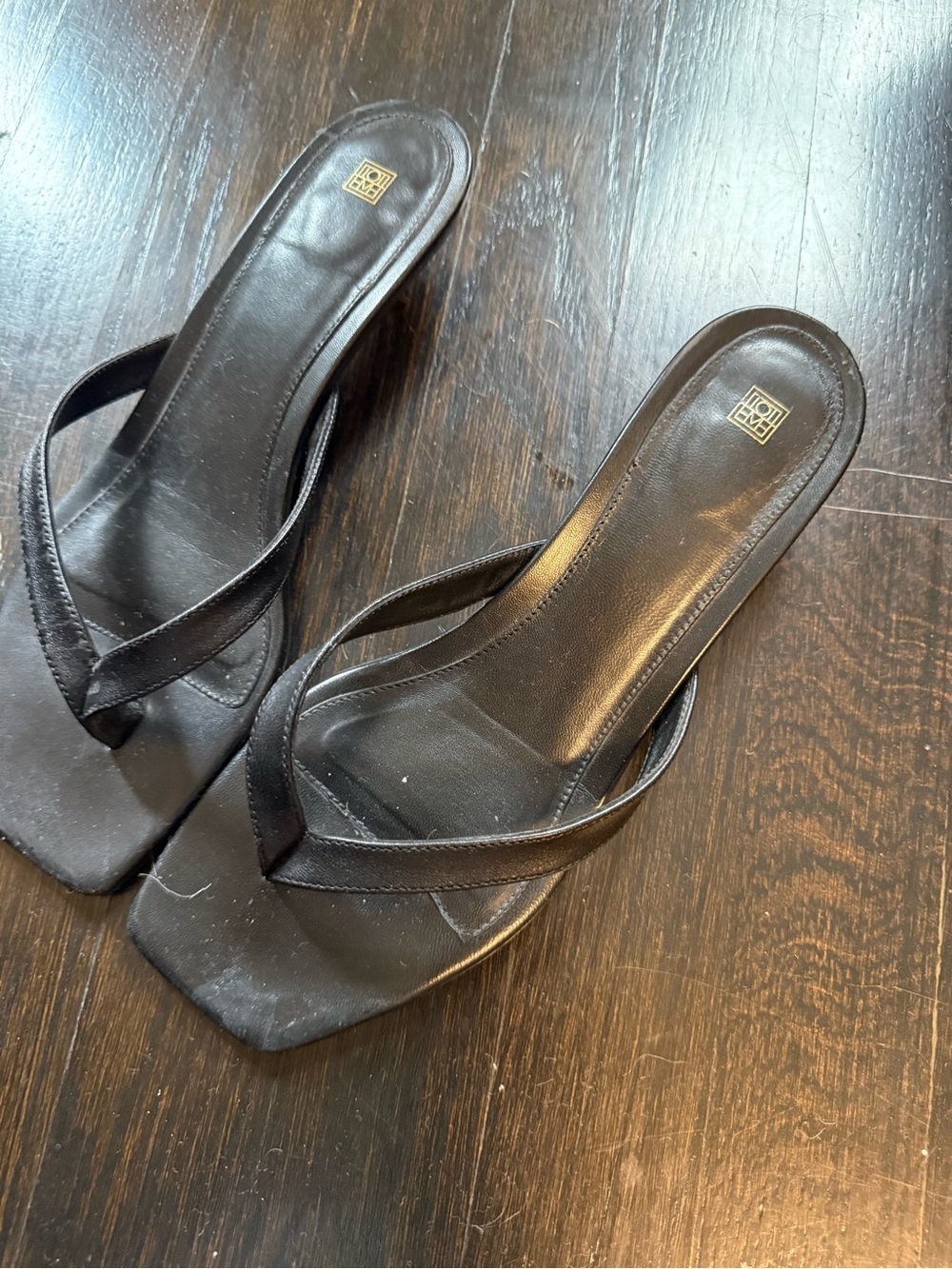 Toteme Black Square-Toe Leather Slide Sandals